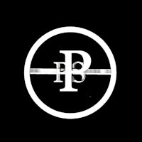 a black and white logo with the letter p